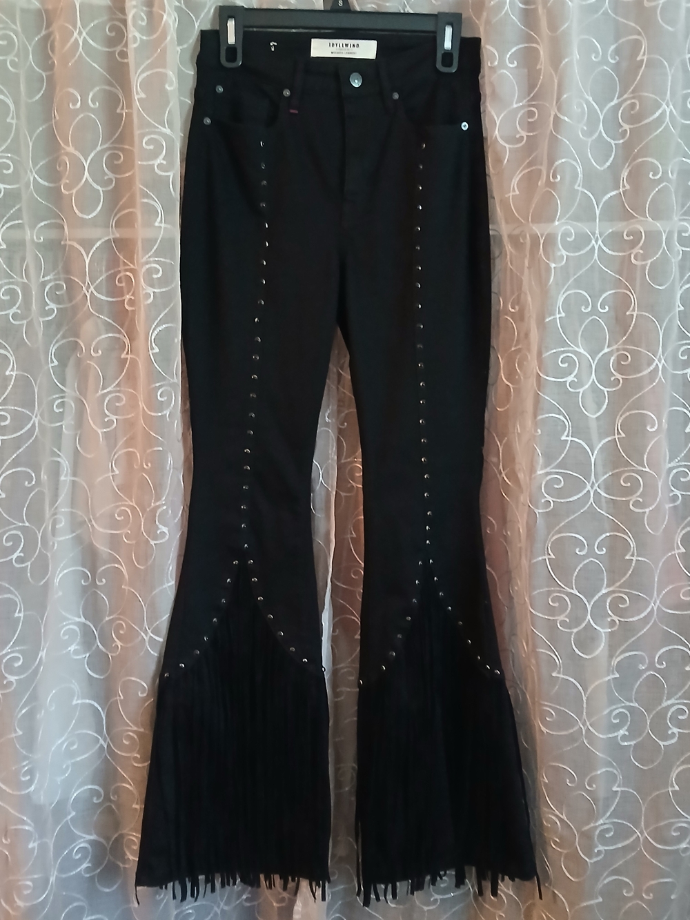 Idyllwind Black Studded Fringe Flare Pants